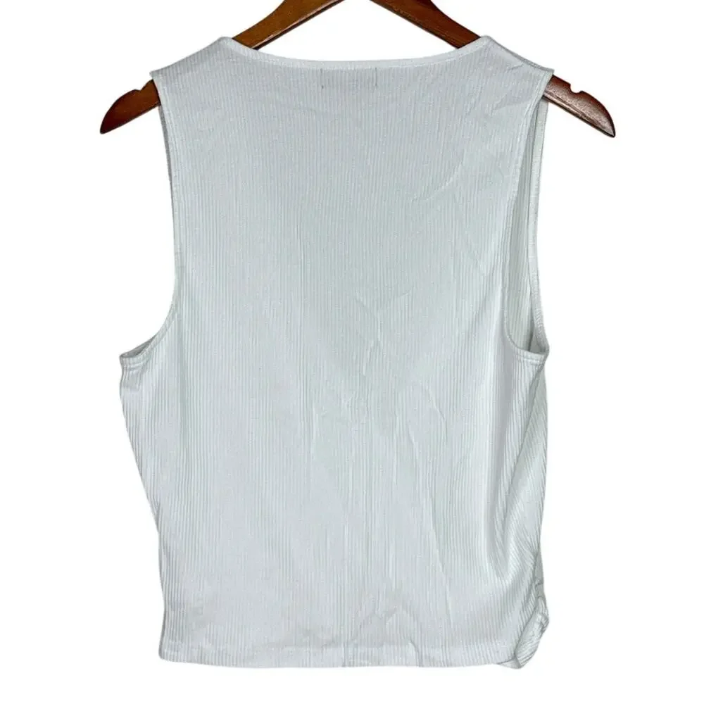 J. Crew Sleeveless Ruched Wrap Stretch Tank Top Vintage Soft Ribbed XL White